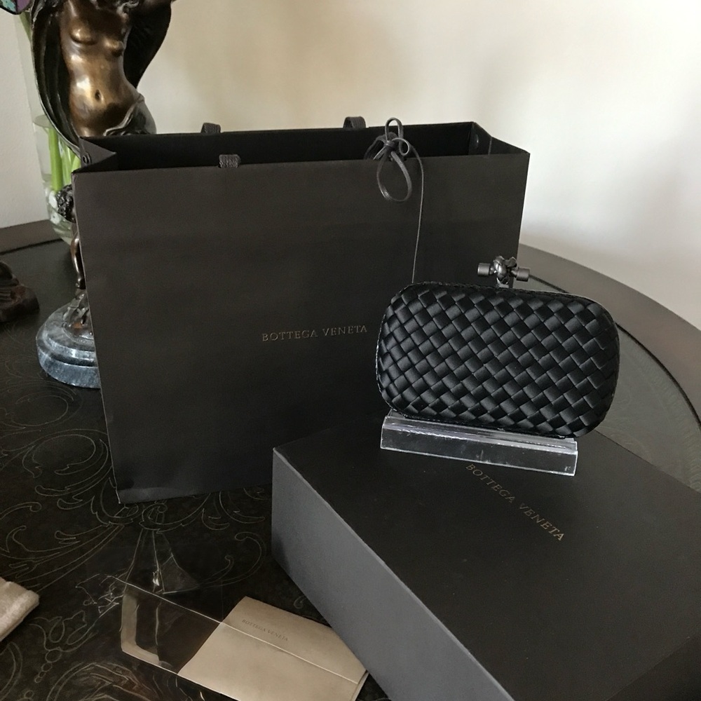 Bottega Veneta Intrecciato Knot Clutch with Snakeskin Trim